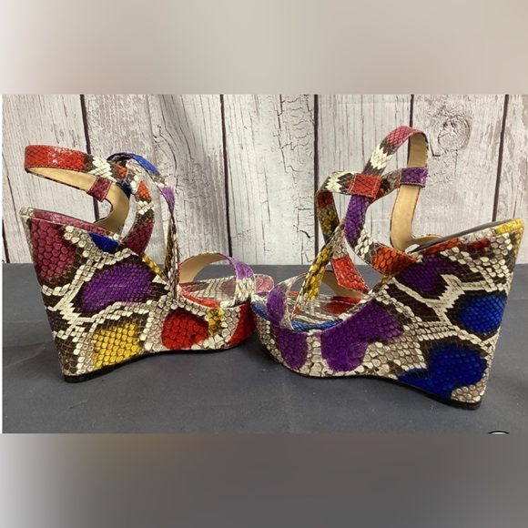 Alexandre Birman, 39.5 EU / 9 US, Snakeskin, Strappy Wedge Platform Shoes, EUC - Picture 6 of 13